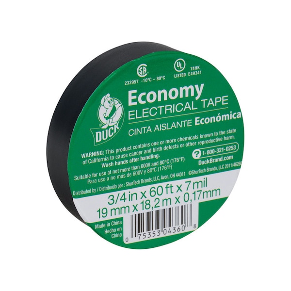 Manco Duck Economy Grade 3/4 in. W X 60 ft. L Black Vinyl Electrical Tape 299006 - main